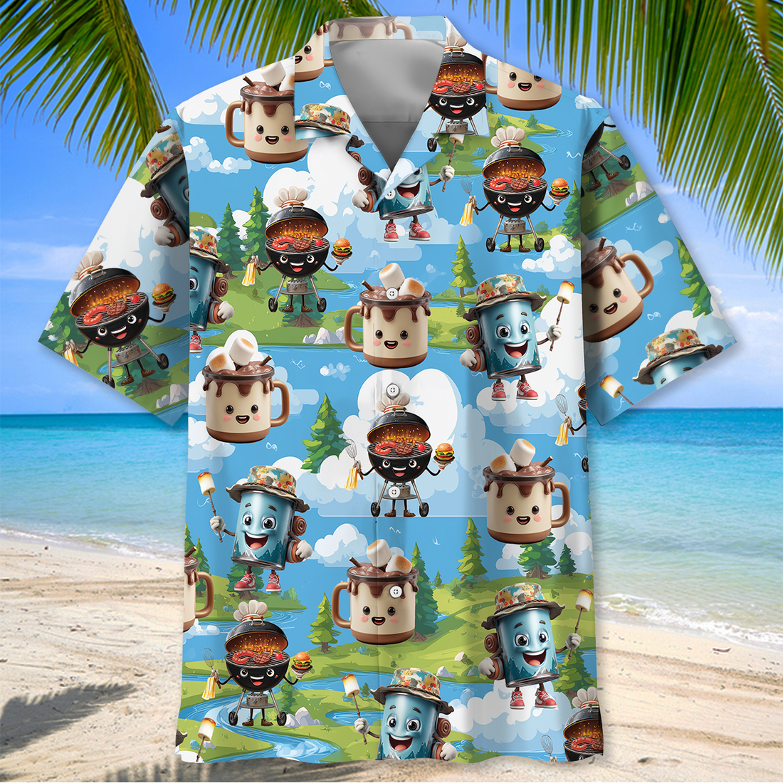 Camping Food Cartoon Character Hawaiian Shirt