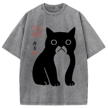 Personality fashion Funny Zen Cat Meme Washed T-Shirt