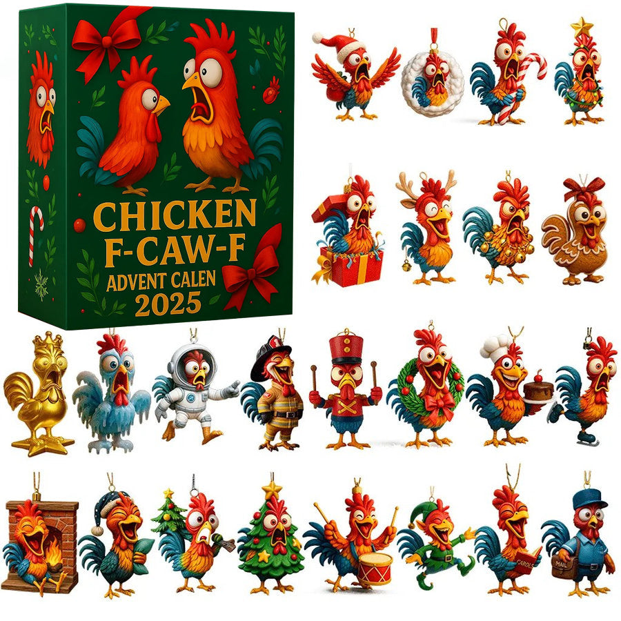 2025 Chicken F Caw F Advent Calendar Chicken Advent Calendar With Ornaments 24 Acrylic Ornament Countdown To Christmas