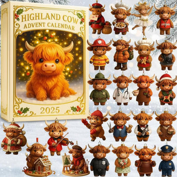 2026 Highland Cow Christmas Advent Calendar 24 Day Mini Figurine Box Holiday Gift Idea For Farm Fans Kids Collectors