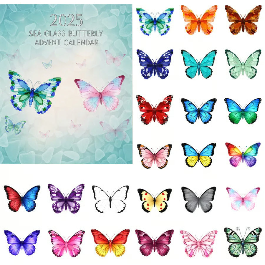 2026 Sea Glass Butterfly Advent Calendar With 24 Hanging Ornaments Countdown Christmas Gift For Butterfly Lovers Tree Decor Holiday Display