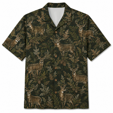 Deer Hunting Hawaiian Shirt for Men ¨C Vintage Whitetail Buck & Botanical Print, Gift for Deer Hunters