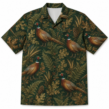 Pheasant Hunting Hawaiian Shirt for Men ¨C Vintage Ring-Necked Pheasant & Botanical Print, Gift for Bird Hunters