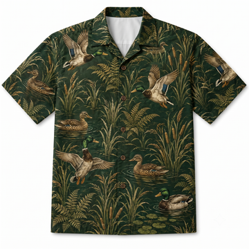 Duck Hunting Hawaiian Shirt for Men ¨C Vintage Mallard & Botanical Print, Gift for Duck Hunters