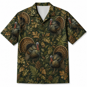 Turkey Hunting Hawaiian Shirt for Men ¨C Vintage Wild Turkey & Botanical Print, Gift for Turkey Hunters