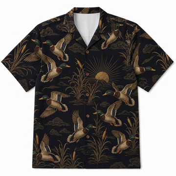 Mallard Duck Hunting Hawaiian Shirt ¡ª Black Button-Up Camp Collar