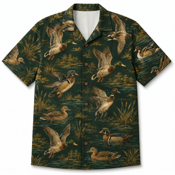 Duck Hunting Hawaiian Shirt for Men ¨C Vintage Waterfowl Duck Stamp Print, Gift for Duck Hunters