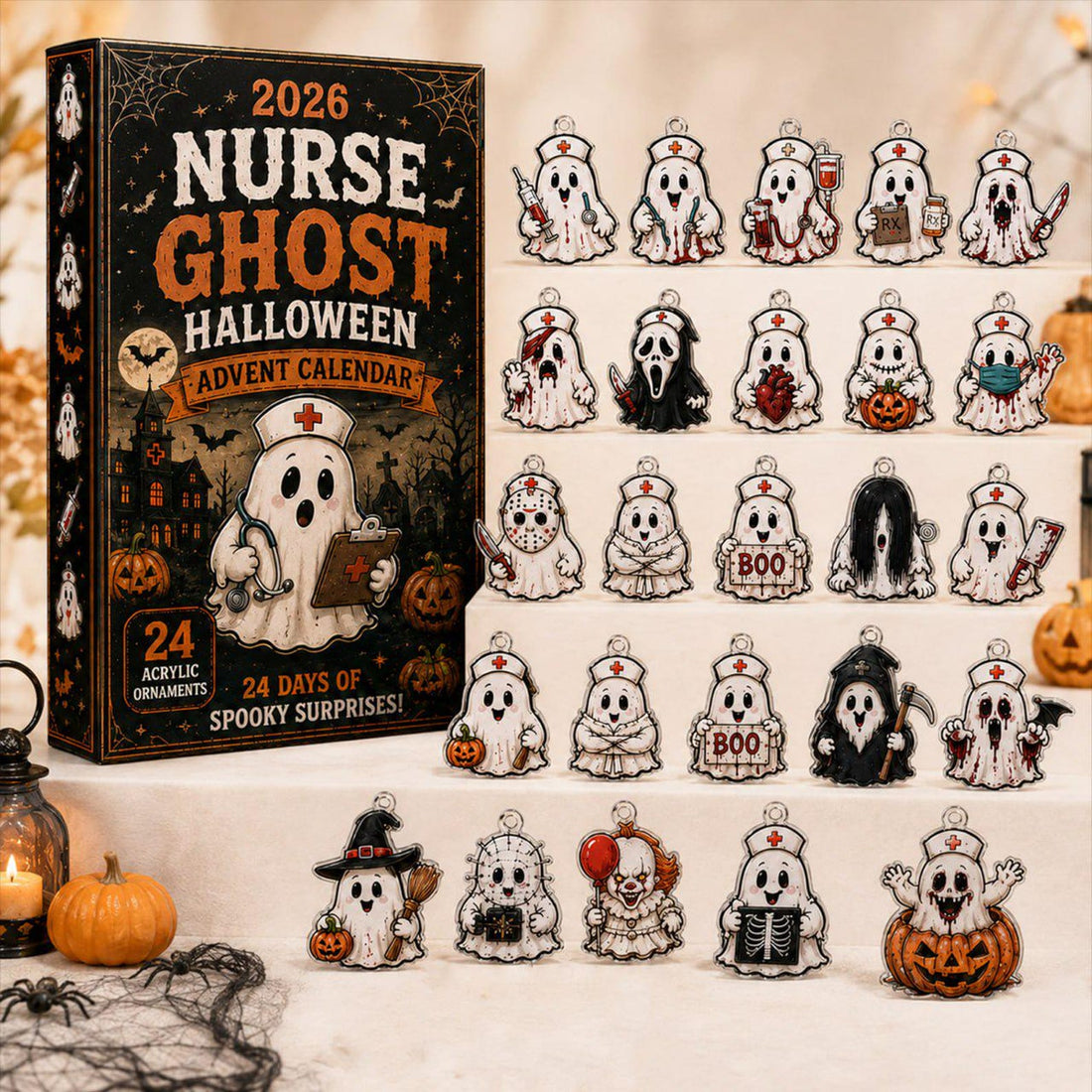 2026 Nurse Ghost Halloween Advent Calendar 24 Spooky Surprise Acrylic Figurines Medical Horror Collectible Holiday Gift