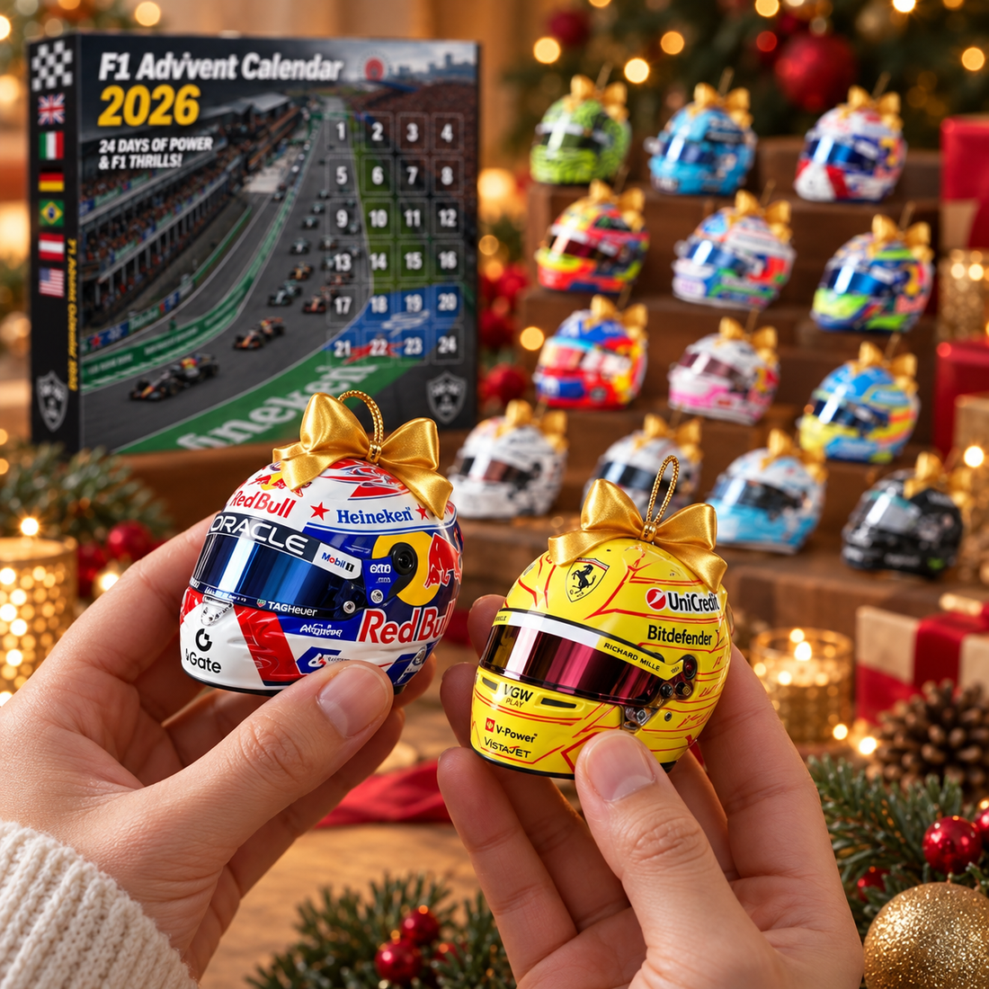 2026 Racing Helmet Advent Calendar 24 Day Motorsport Christmas Countdown Race Car Fan Ornament Gift