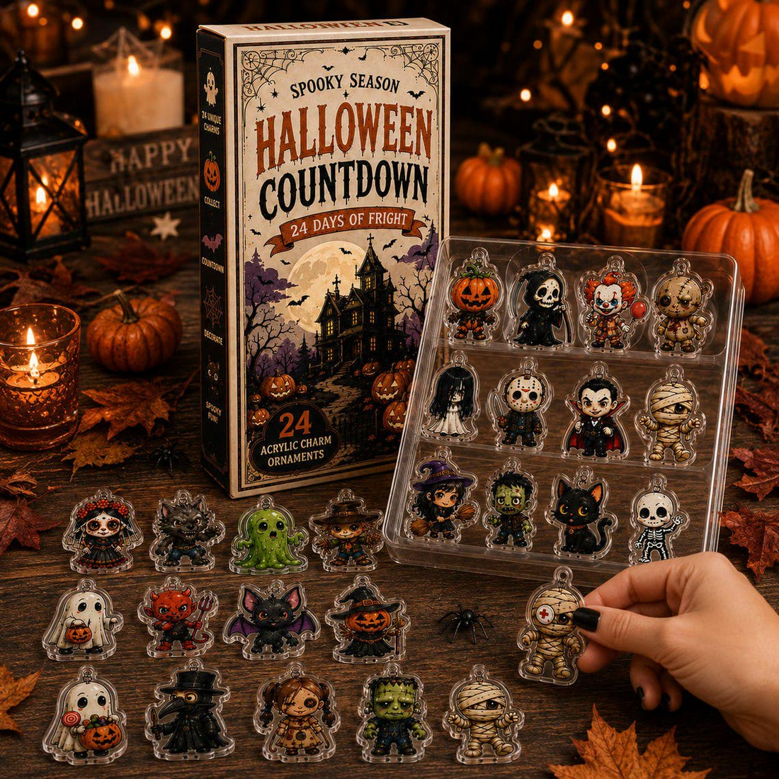 2026 Spooky Season Halloween Advent Calendar 24 Acrylic Charm Ornaments Horror Characters Countdown Box Collectible Gift