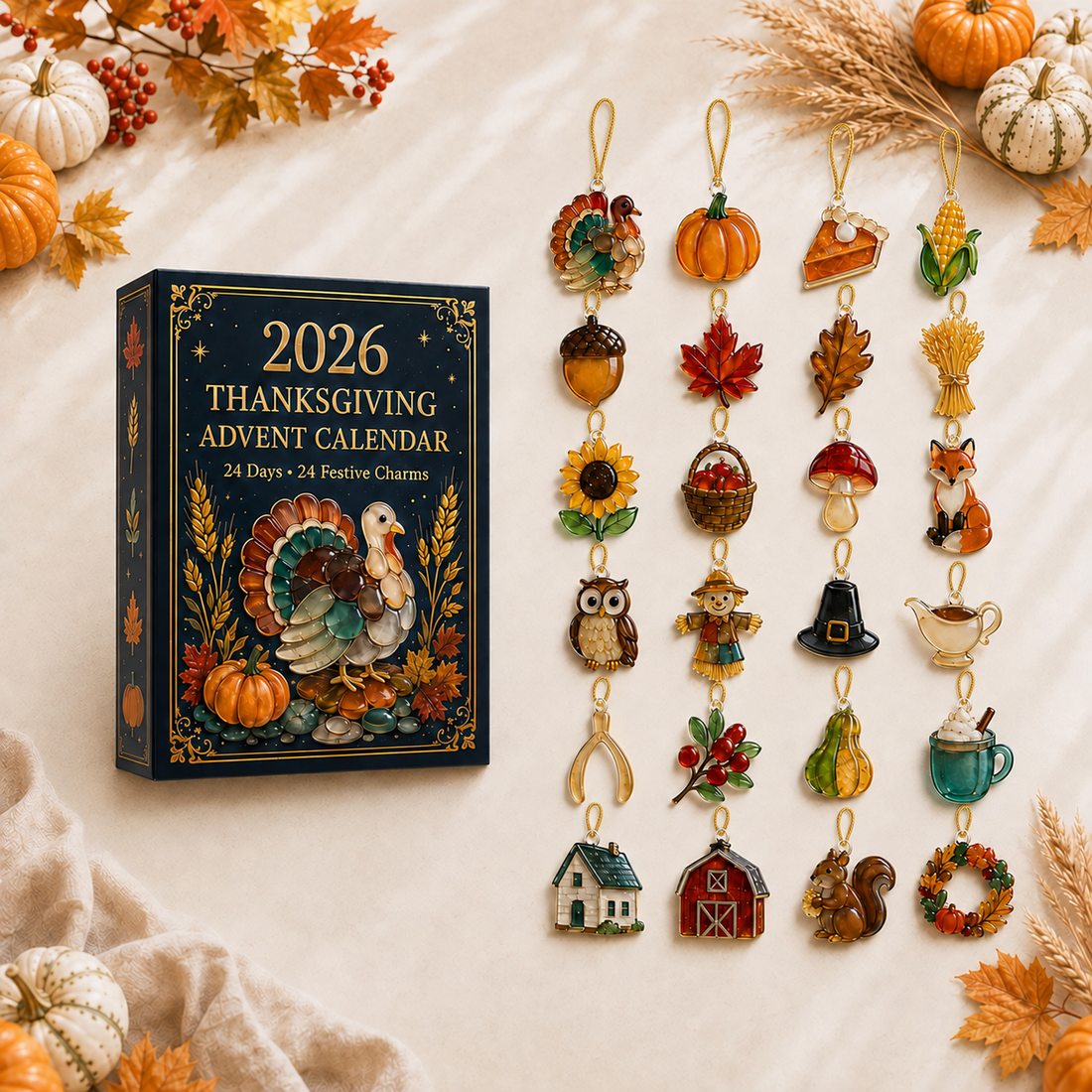 2026 Thanksgiving Advent Calendar 24 Day Fall Countdown With Acrylic Or Wood Charms