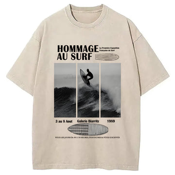 Personality fashion Ride the Waves Biarritz Surfing Washed T-Shirt