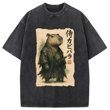 Personality fashion Capybara Samurai Washed T-Shirt