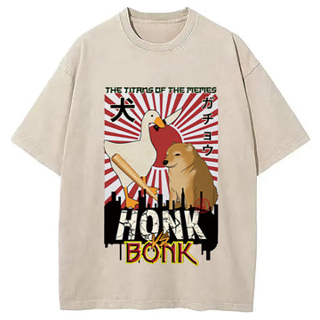 Personality fashion Honk vs Bonk Meme Washed T-Shirt