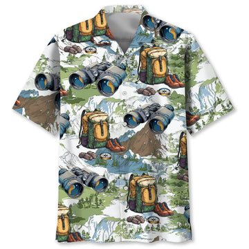 Hiking Mountain Backpack Binoculars Hawaiian Shirt