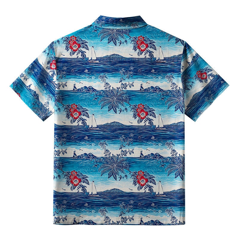 Seaside Floral And Sailboats Button-up Shirt