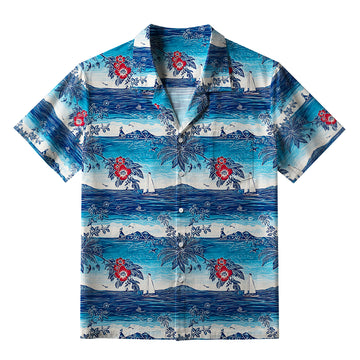 Personality fashion  Seaside Floral And Sailboats Aloha Hawaiian Shirt