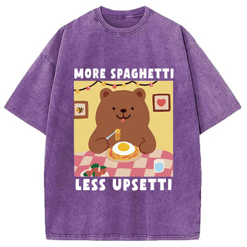 Personality fashion Bear Eating Spaghetti Washed T-Shirt
