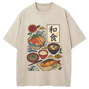 Personality fashion Japanese Cuisine Washed T-Shirt