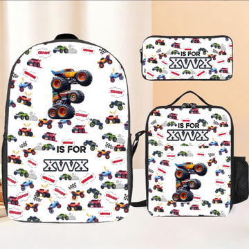 Monster Truck Alphabet - Personalized Children'S Backpack - A Great Start To The School Year Gift For Your Child!