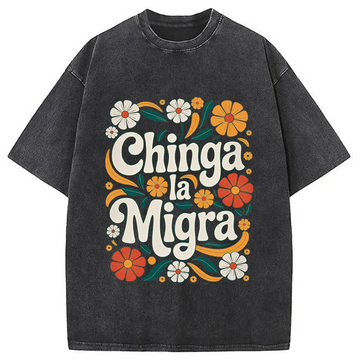 Personality fashion Chinga La Migra Activist Washed T-Shirt
