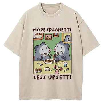Personality fashion Possums Eating Spaghetti Washed T-Shirt