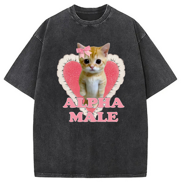Personality fashion Alpha Male Kitten Washed T-Shirt