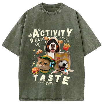 Personality fashion Start The Day Cute Dog Washed T-Shirt