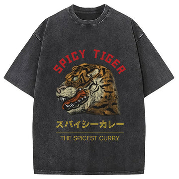 Personality fashion Japanese Spicy Tiger Curry Washed T-Shirt