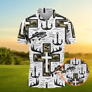 Hunting Fishing Christian Cross Polo Shirt For Men