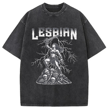 Personality fashion Lesbian Warrir Dark Meme Washed T-Shirt