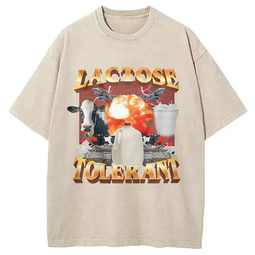 Personality fashion Retro Milk Lactose Tolerant Washed T-Shirt