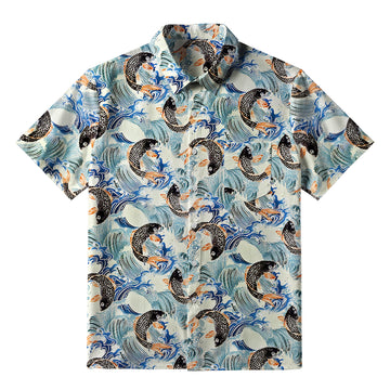 Personality fashion  Koi Wave Dance Button-up Shirt
