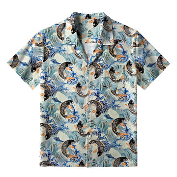 Personality fashion  Koi Wave Dance Aloha Hawaiian Shirt