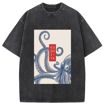 Personality fashion Kushi-ya Octopus Washed T-Shirt