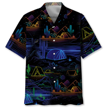 Camping Desert Neon Night Hawaiian Shirt