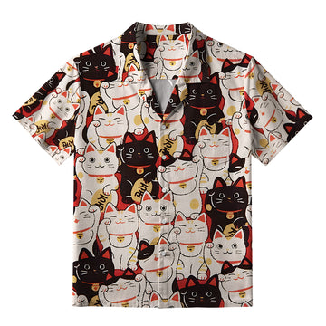 Personality fashion  Lucky Cat Aloha Hawaiian Shirt