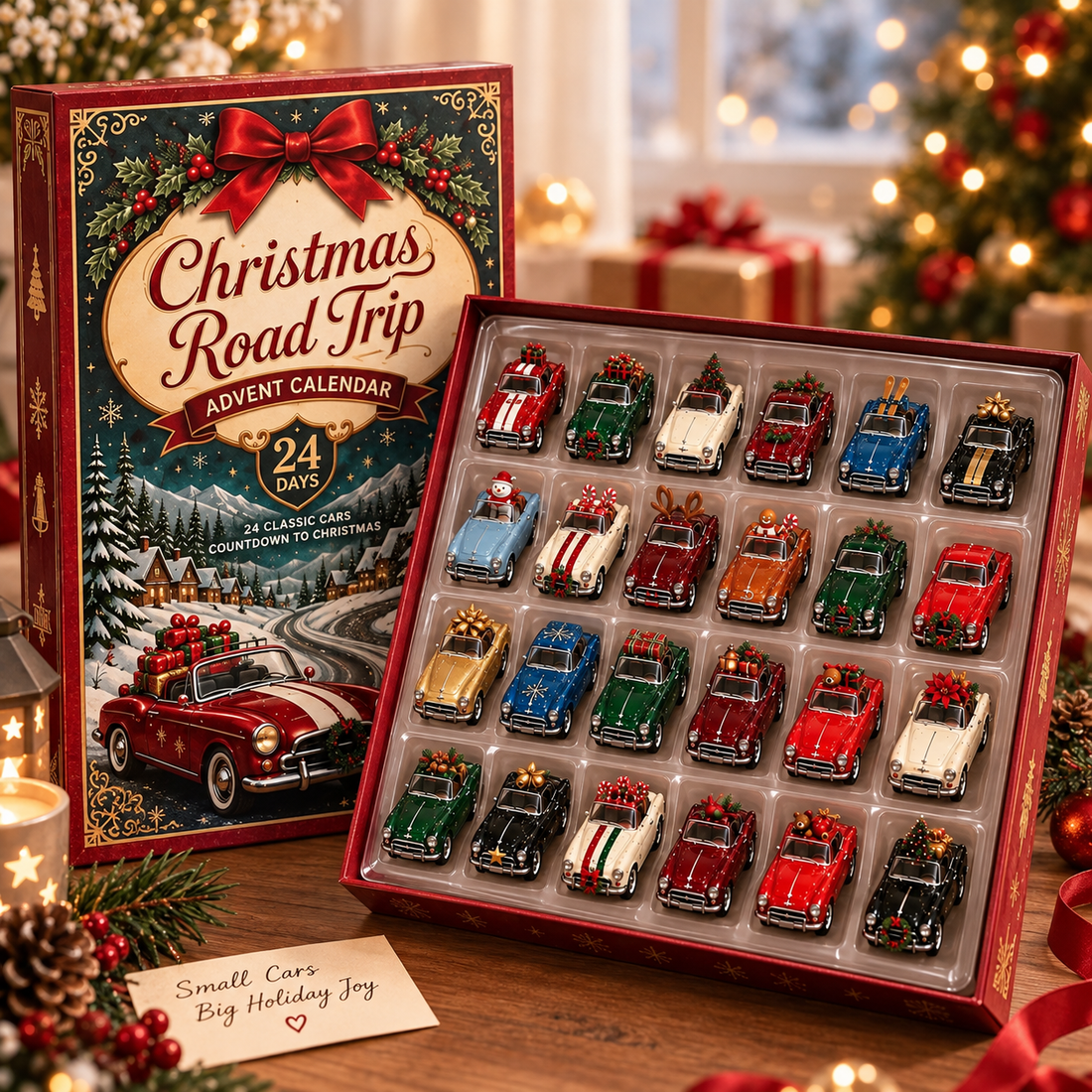 24 Day Christmas Car Advent Calendar 2026 Auto Lover Holiday Countdown Box Acrylic Vehicle Charm Set Mechanic Decor Gift