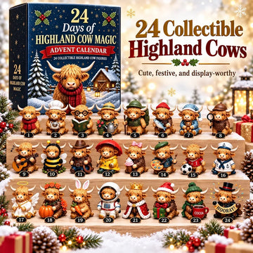 24 Day Highland Cow Advent Calendar 2026 - 24-Day Countdown, Acrylic Charms