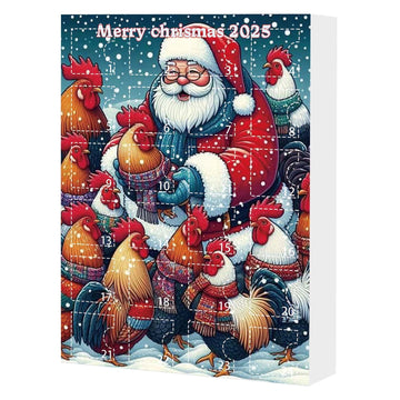 24 Days Christmas Advent Calendar 2025 With 24 Santa Hat Chicken Ornamentsunique Holiday Home Decordaily Xmas Tree Countdown Decorfun Chickens Theme Gift For Adults Kids