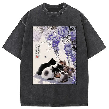 Personality fashion Cats Plotting Under the Wisteria Washed T-Shirt