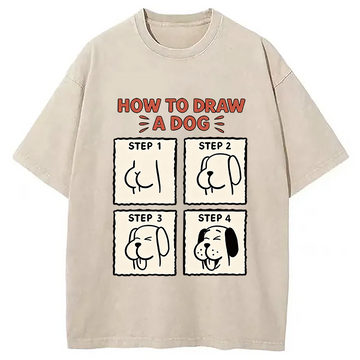 Personality fashion How To Draw A Dog Washed T-Shirt