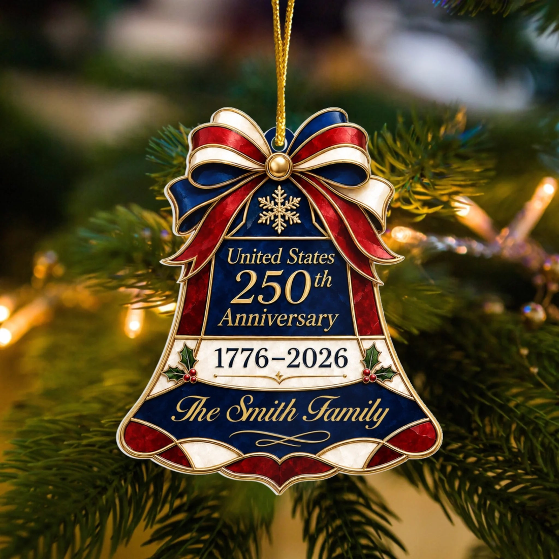 250Th Anniversary Bell Personalized Acrylic Ornament Usa 250Th Anniversary Bell Ornament Custom Patriotic Christmas Tree Decor American Holiday Gift Patriotic Christmas Ornaments