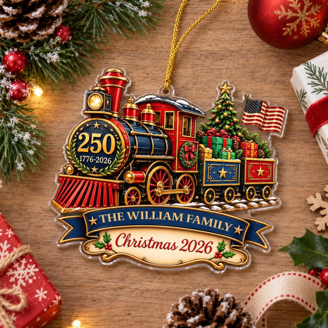250Th Anniversary Christmas Train Personalized Ornament Custom 1776 2026 Patriotic Christmas Keepsake