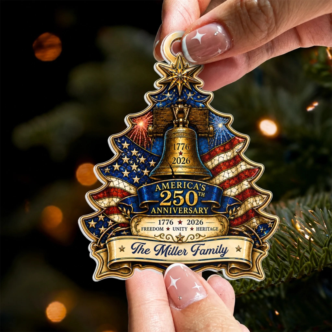 250Th Anniversary Of United States Personalized Ornament 1776 2026 Liberty Bell Ornament Patriotic Christmas Tree Decor