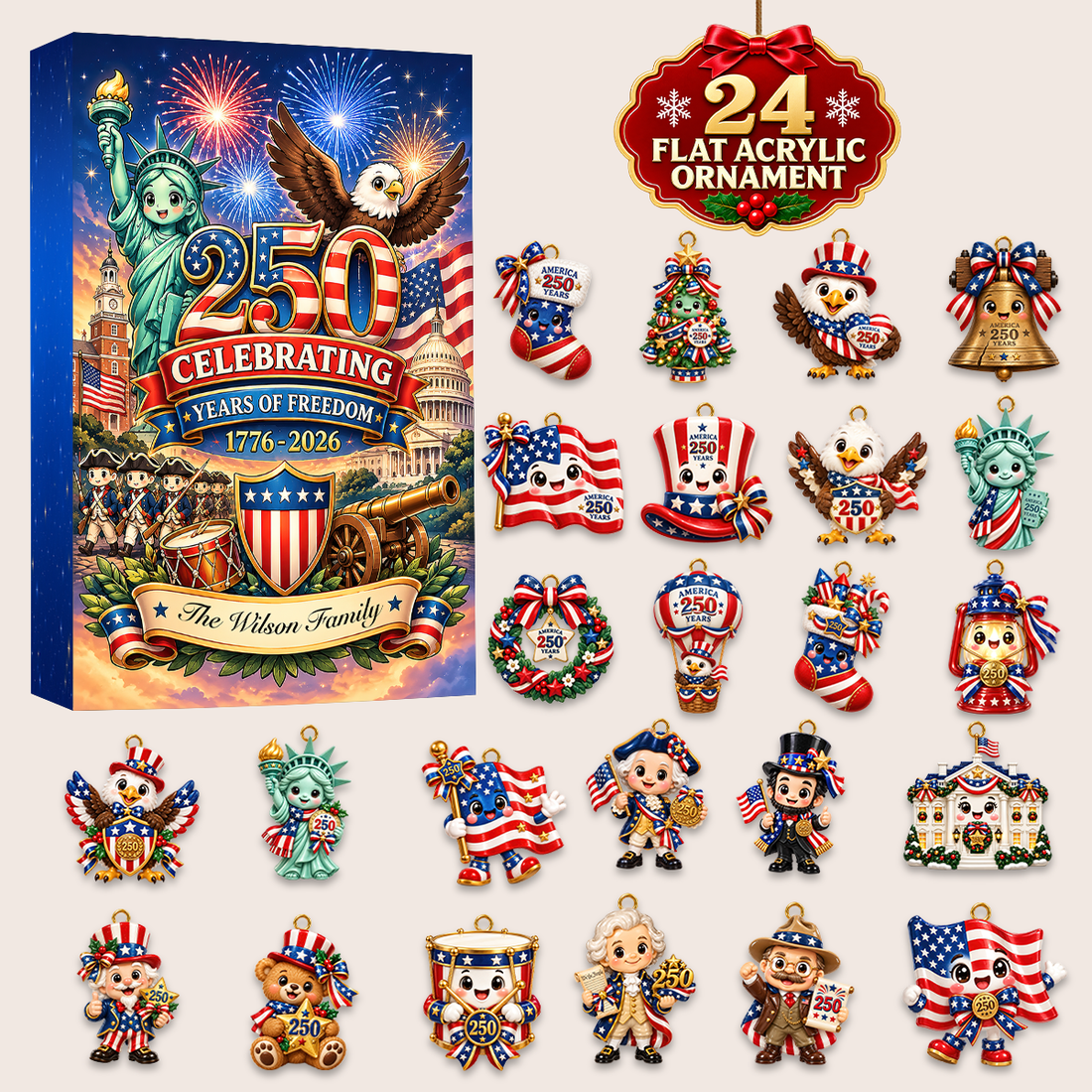 250 Usa Chibi Advent Calendar 2026 24 Day Spirits Countdown Acrylic Charms Blind Box Gift For Family