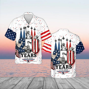 250 Years 1776-2026 Hawaiian Shirt, USA 250th Anniversary Shirt, Patriotic American Flag Button Down, Fourth of July Aloha Shirt for All