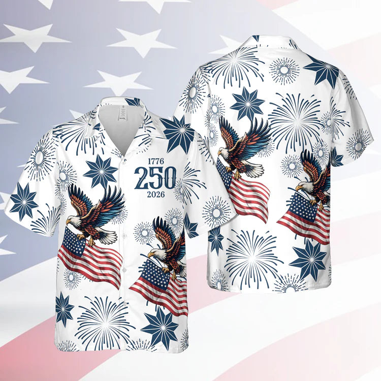 250 Years 1776-2026 Patriotic Hawaiian Shirt, Eagle US Flag AOP Hawaii Shirt, 4th of July Gift 684847