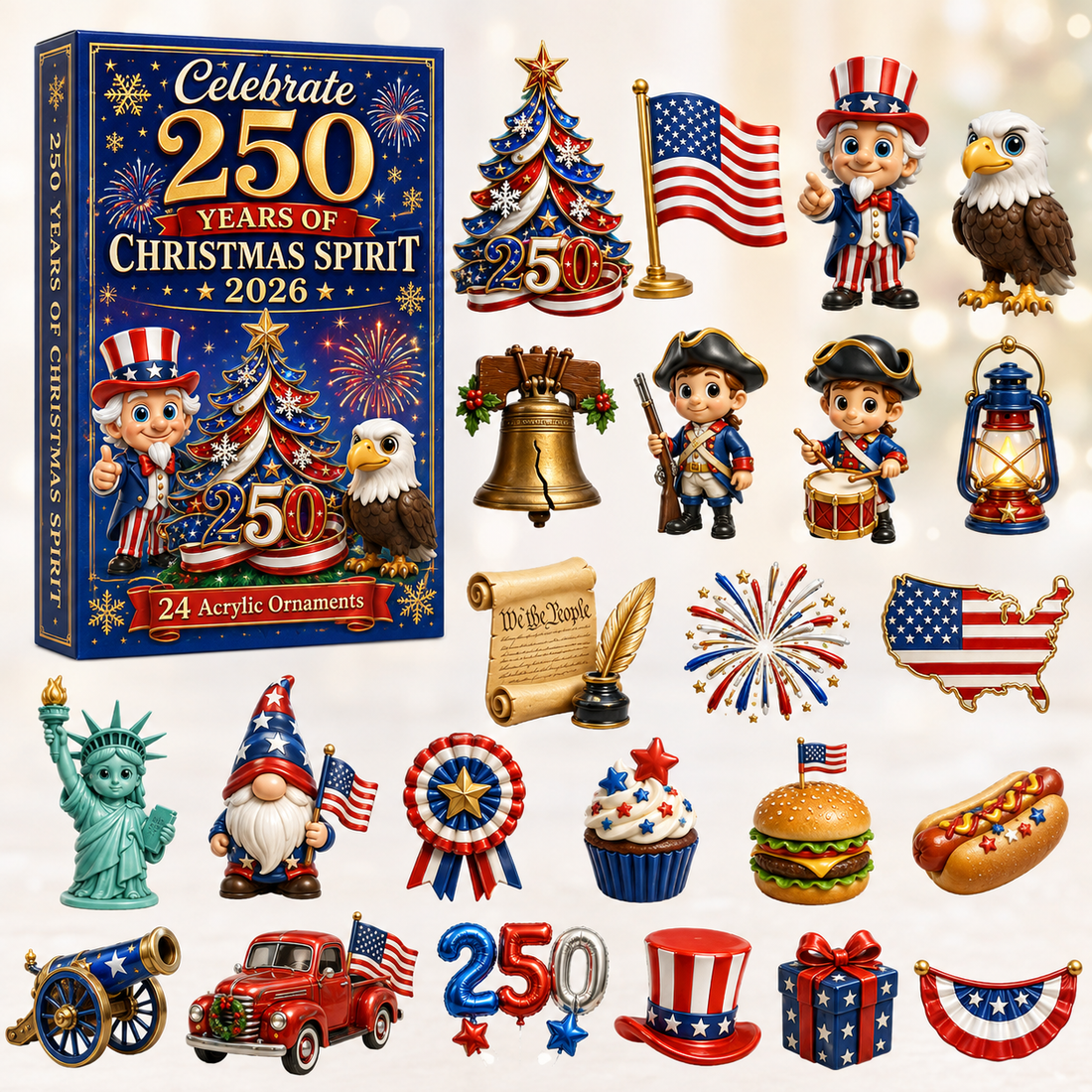 250 Years Of Christmas Spirit Advent Calendar 2026 24 Day Festive Countdown Acrylic Charms Blind Box Gift For Family Friends