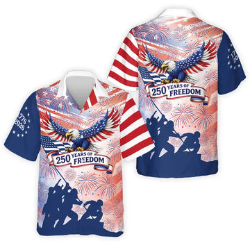 250 Years Of Freedom Hawaiian Shirt, America 250th Anniversary Button Shirt, Patriotic Eagle 1776 2026, US Flag Shirt